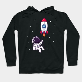 Cute Astronaut Flying With Rocket In Space Cartoon Hoodie